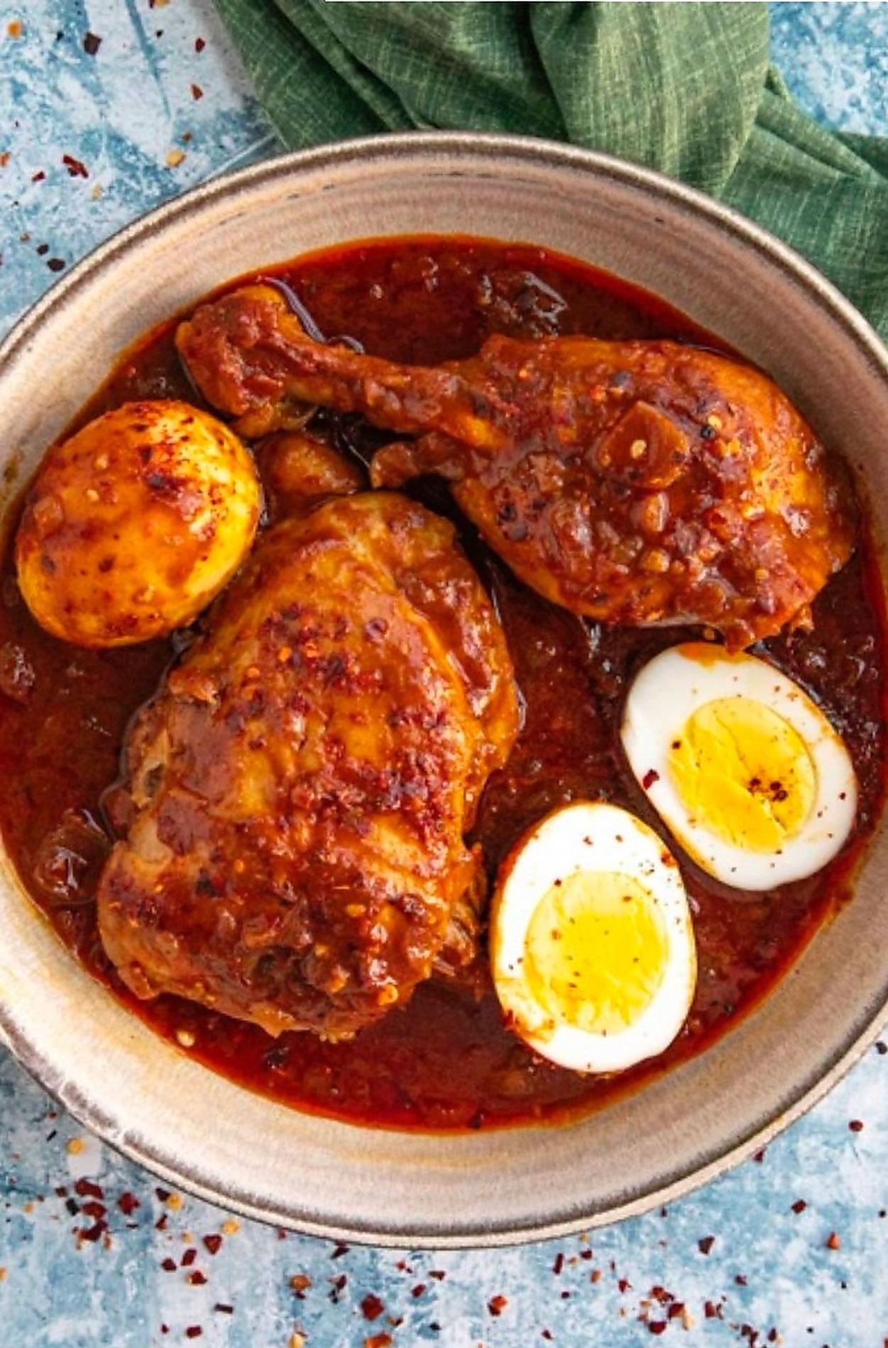 Rich chicken doro wot with boiled eggs